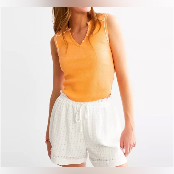 Fitz + Eddi Ribbed Henley Crop Tank | Mock Orange Raw Edge Top | Size XL - Picture 2 of 10